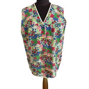 Vintage Carole Patchwork Floral Snap Front Vest Bright Colors, Size Medium
